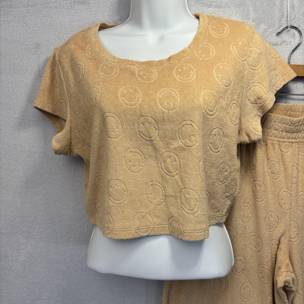 OFFLINE Aerie 2 Pc Terry Cloth Smiley Set, Medium Top, Large Pants Tan Wide Leg - Picture 2 of 14